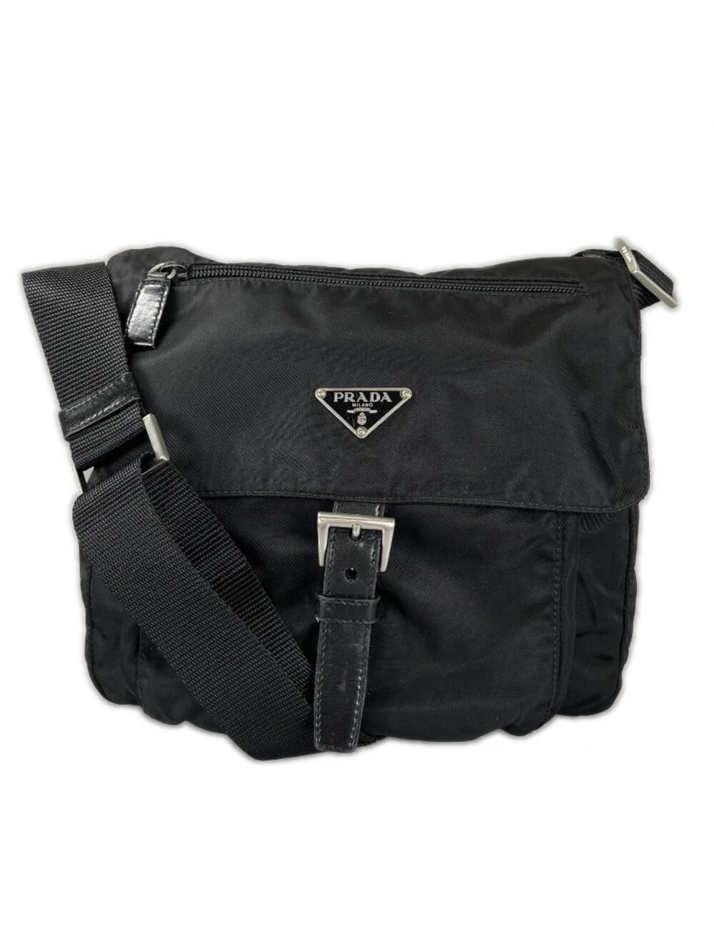 Prada Triangle Logo Shoulder Bag Nylon Black